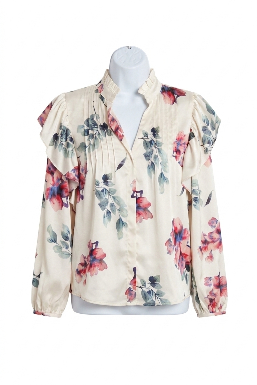 NEW BISHOP + YOUNG thea ruffle floral blouse in white
